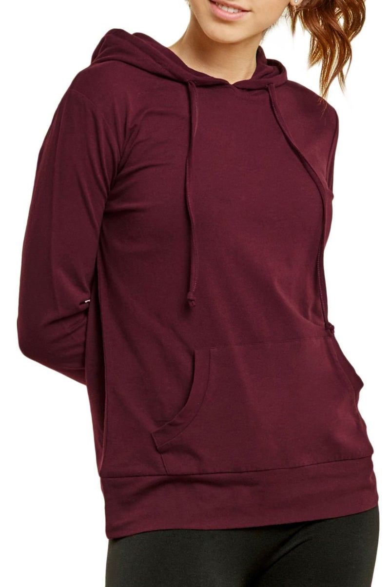 Sofra Women's Thin Cotton Zip Up Hoodie Jacket (L, Burg-1) - Image 2